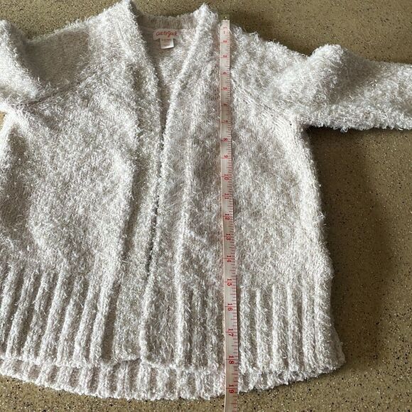 Girls Cat & Jack light pink and silver fuzzy open front cardigan sweater - Picture 11 of 14